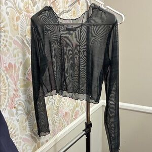 Sheer Black Long-Sleeve Mesh Top - Lightweight Layering Piece